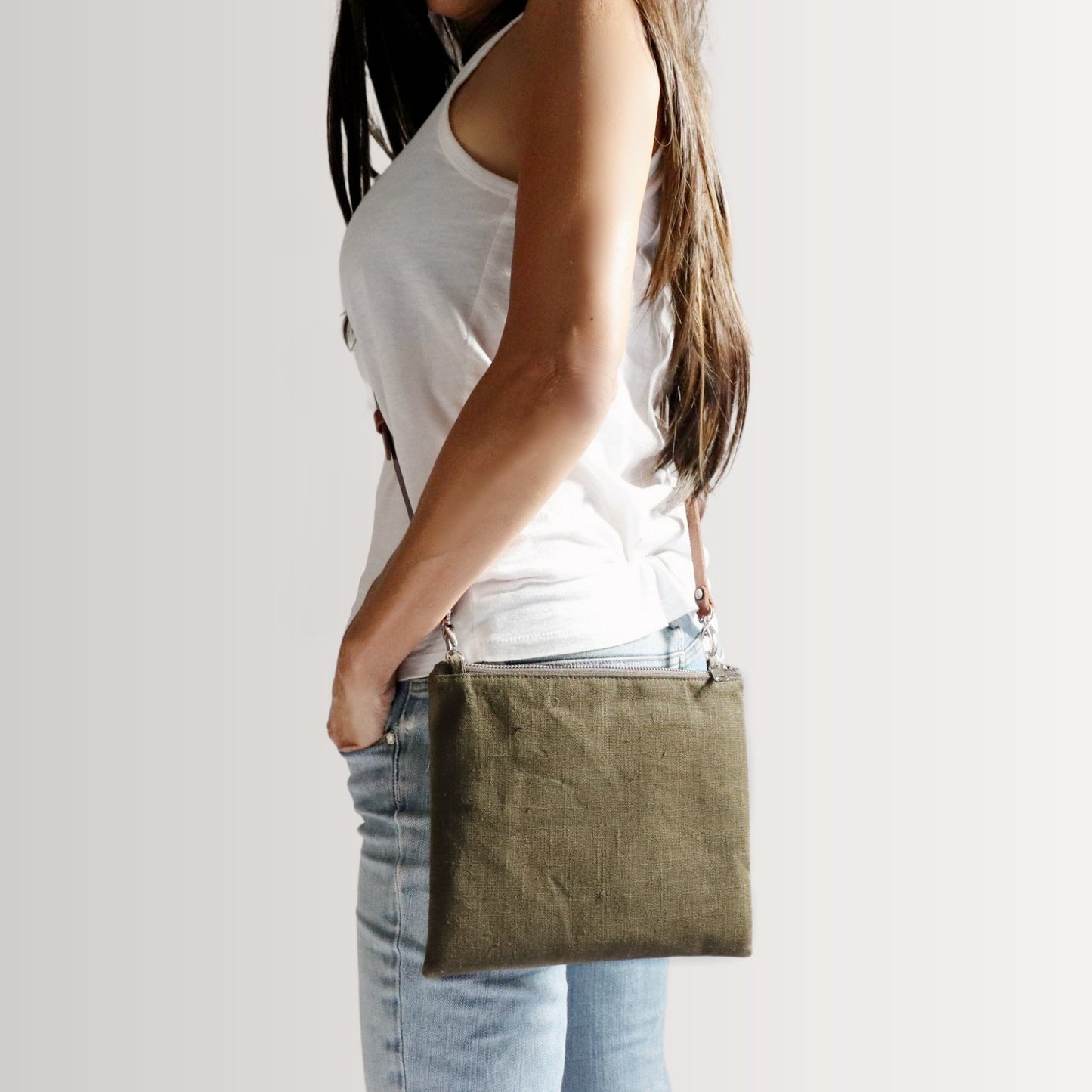 Zippered Crossbody Bag with Adjustable Strap