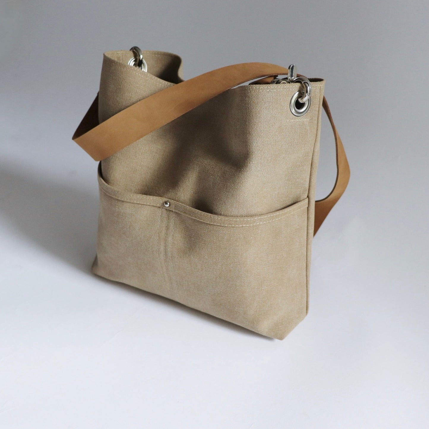 Canvas Hobo Bag, Bucket Bag in Khaki, Medium Size Tote Bag