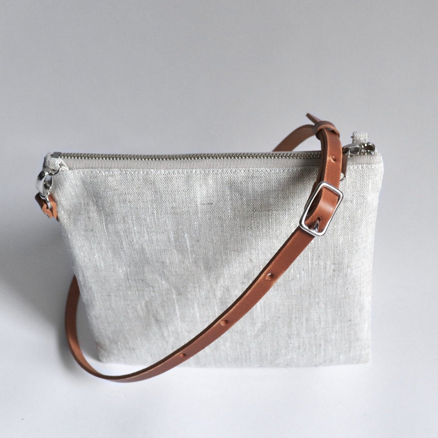 Crossbody Bag in Natural Linen and Leather