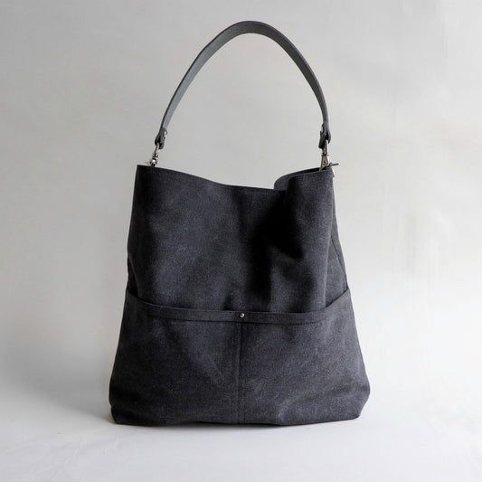 Large Hobo Bag in Black Canvas