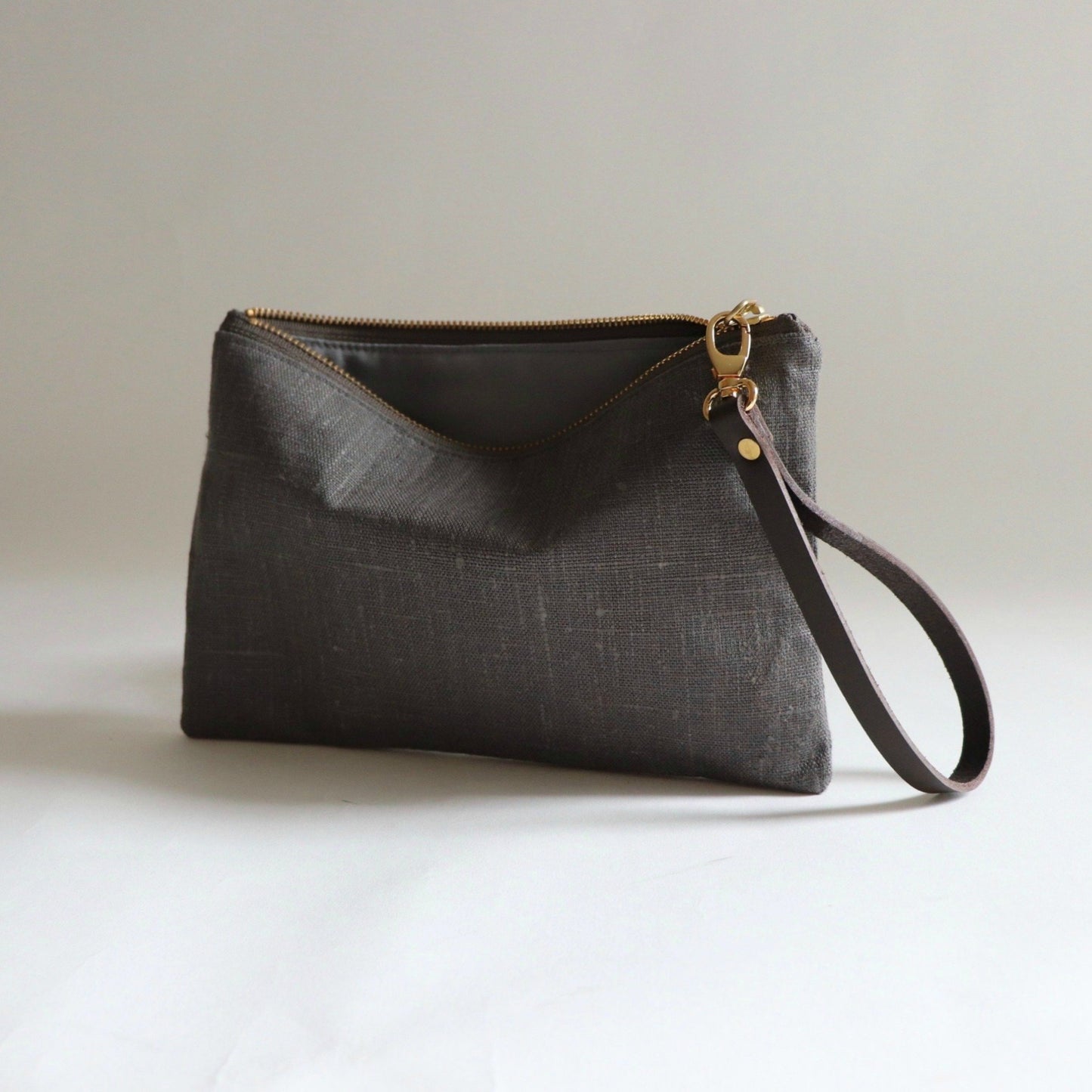 Dark Gray Linen Clutch Bag