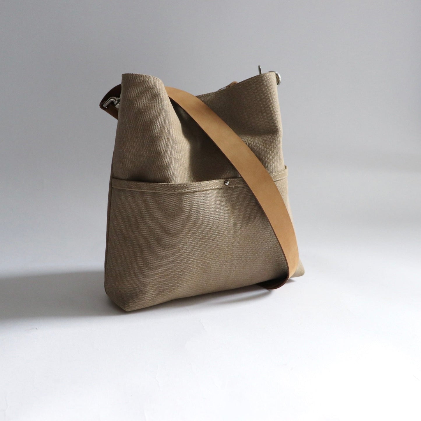 Canvas Hobo Bag, Bucket Bag in Khaki, Medium Size Tote Bag