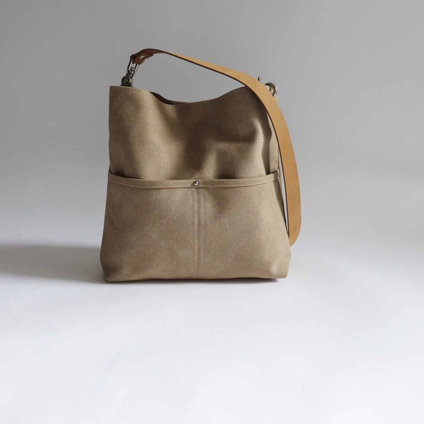Canvas Hobo Bag, Bucket Bag in Khaki, Medium Size Tote Bag