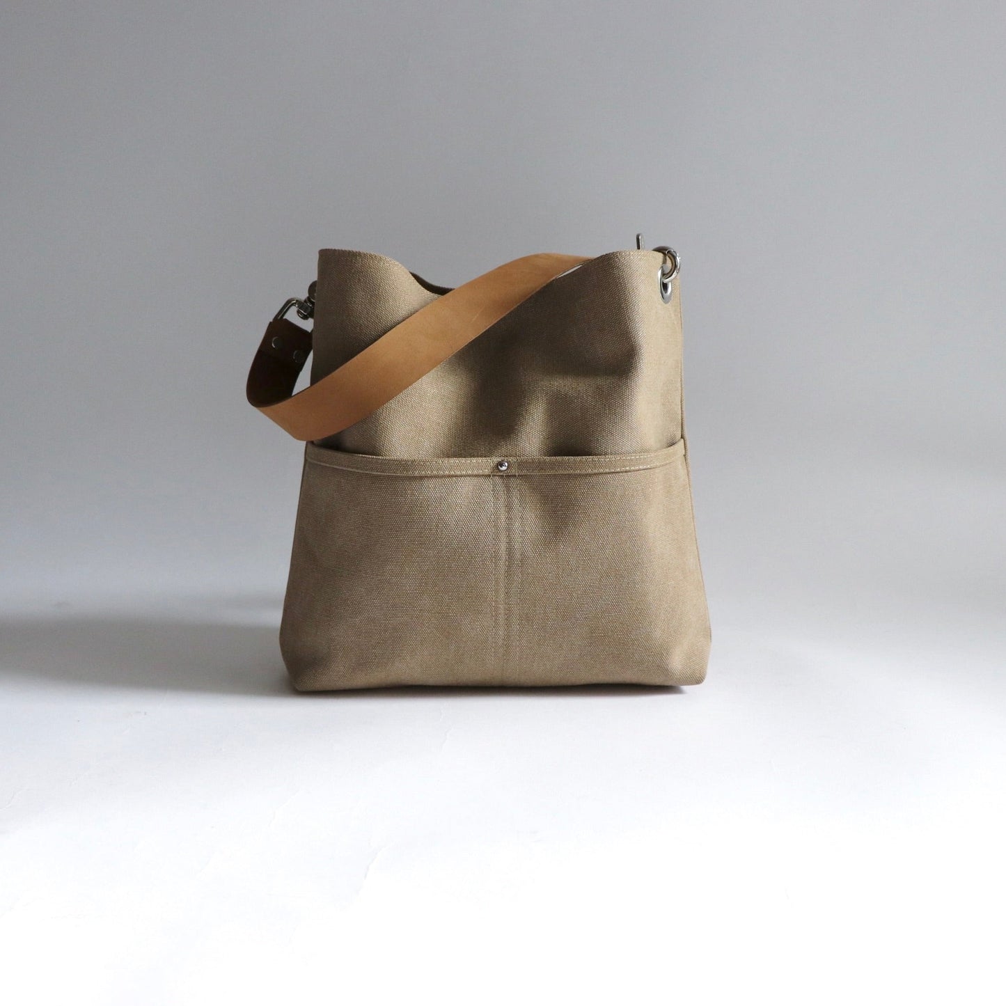 Canvas Hobo Bag, Bucket Bag in Khaki, Medium Size Tote Bag