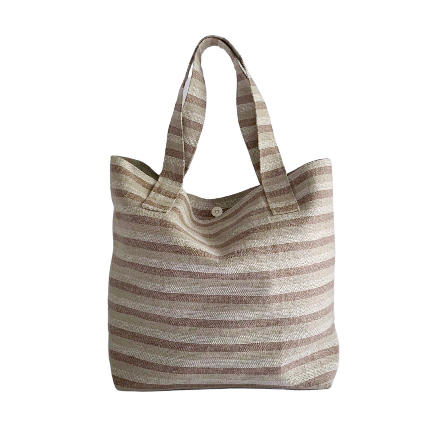 Beach bag in natural woven fabric with neutral color stripes