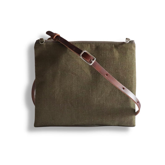 Small crossbody purse in Earthy green linen