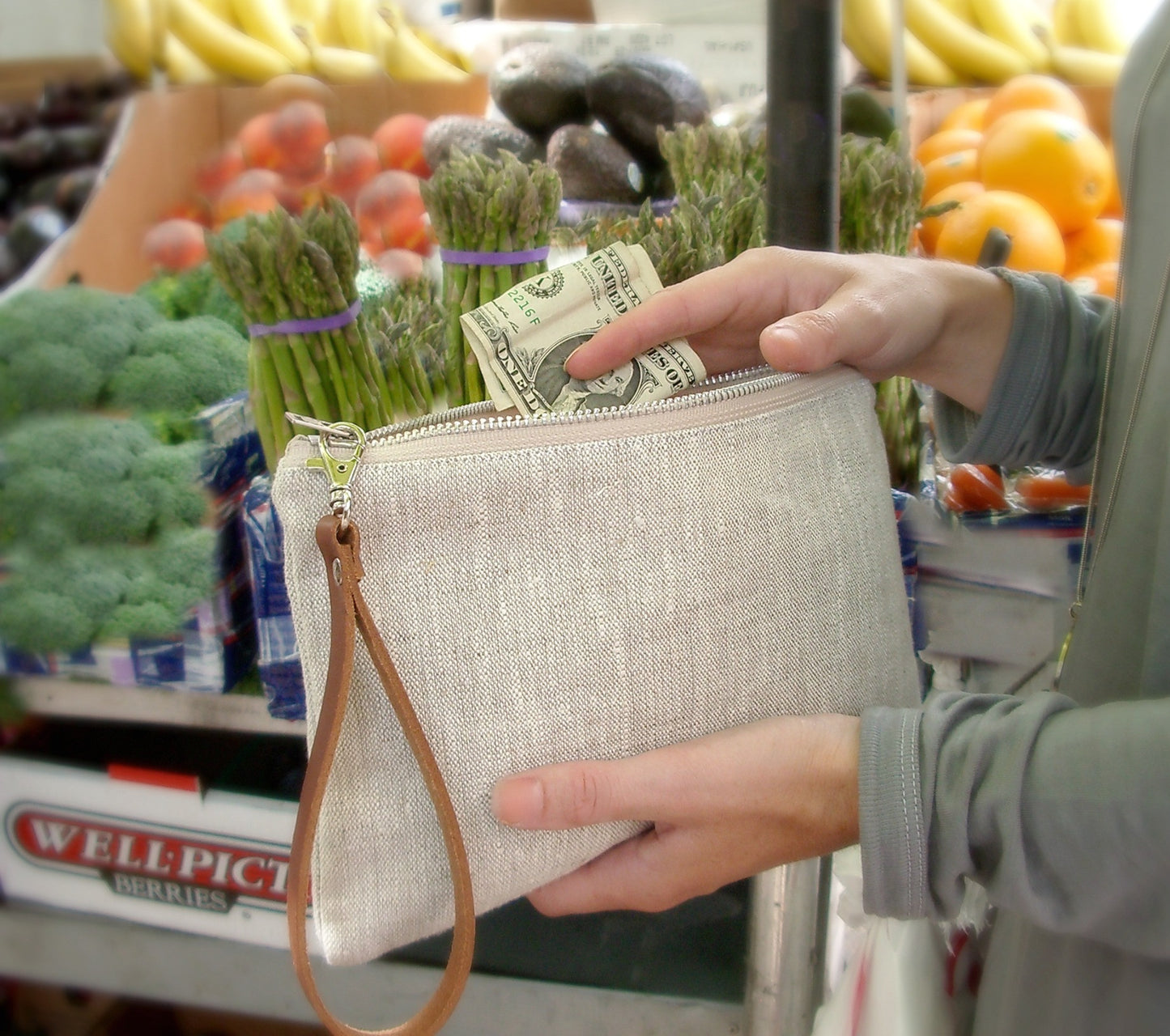 Simple Linen Wristlet, Clutch Bag