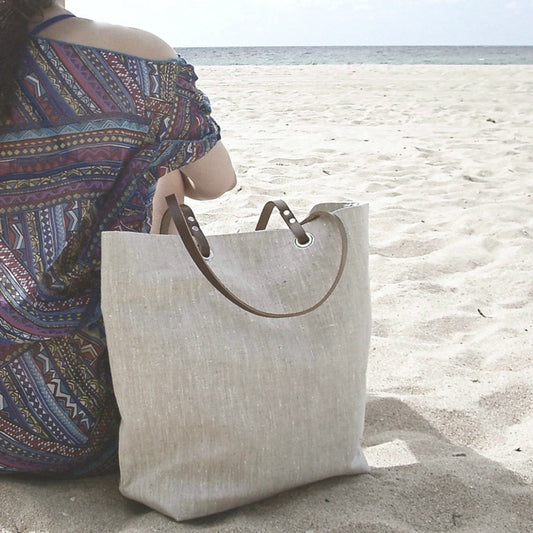 Natural Linen Beach Bag