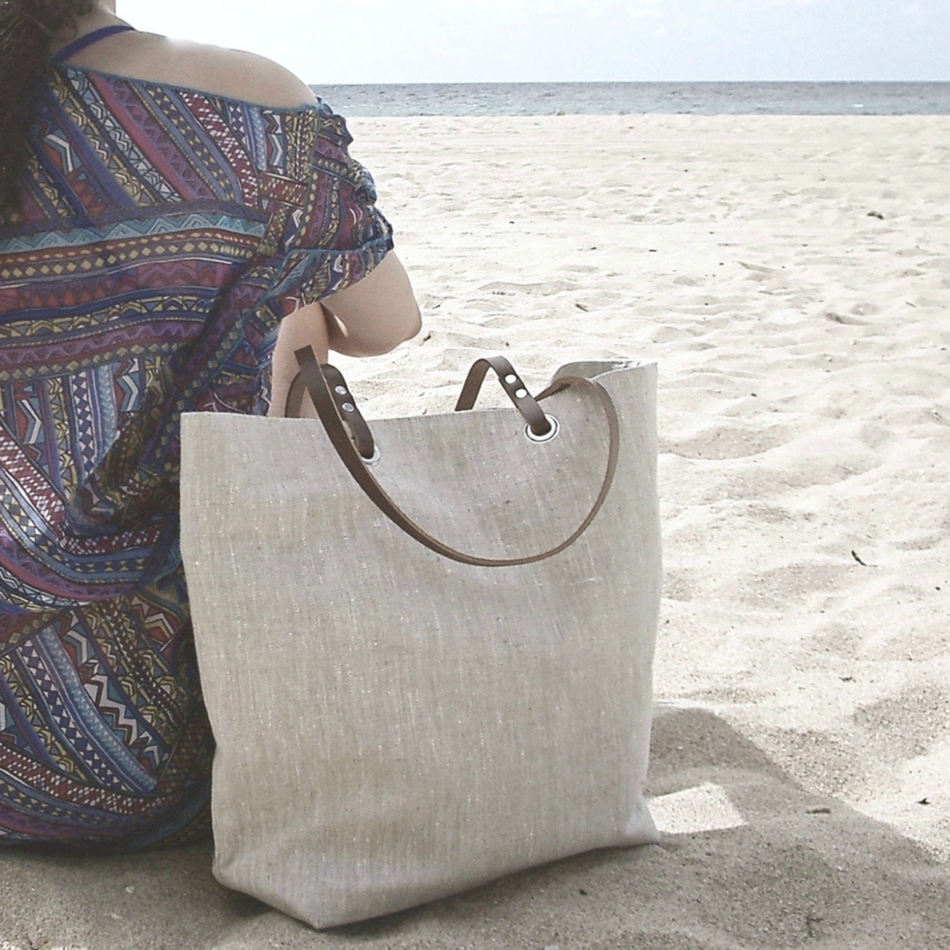 Natural Linen Beach Bag