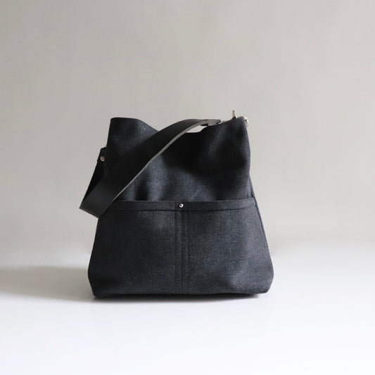 Medium Hobo Bag in Dark Charcoal Gray Canvas