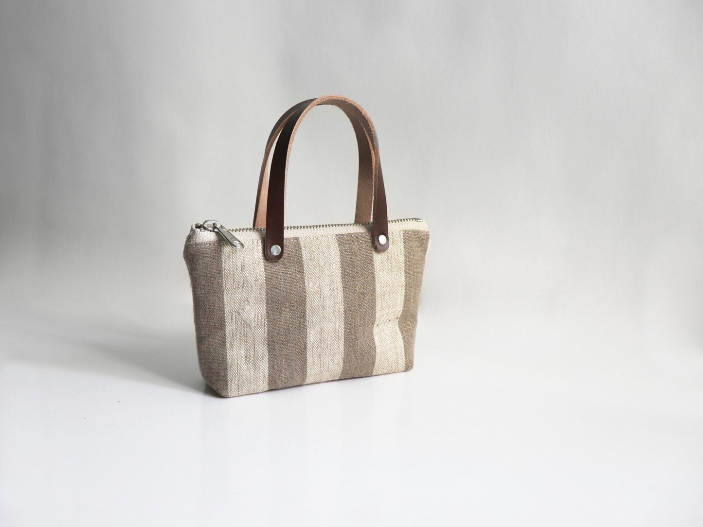 Micro Tote Bag in Striped Linen by Independent Reign