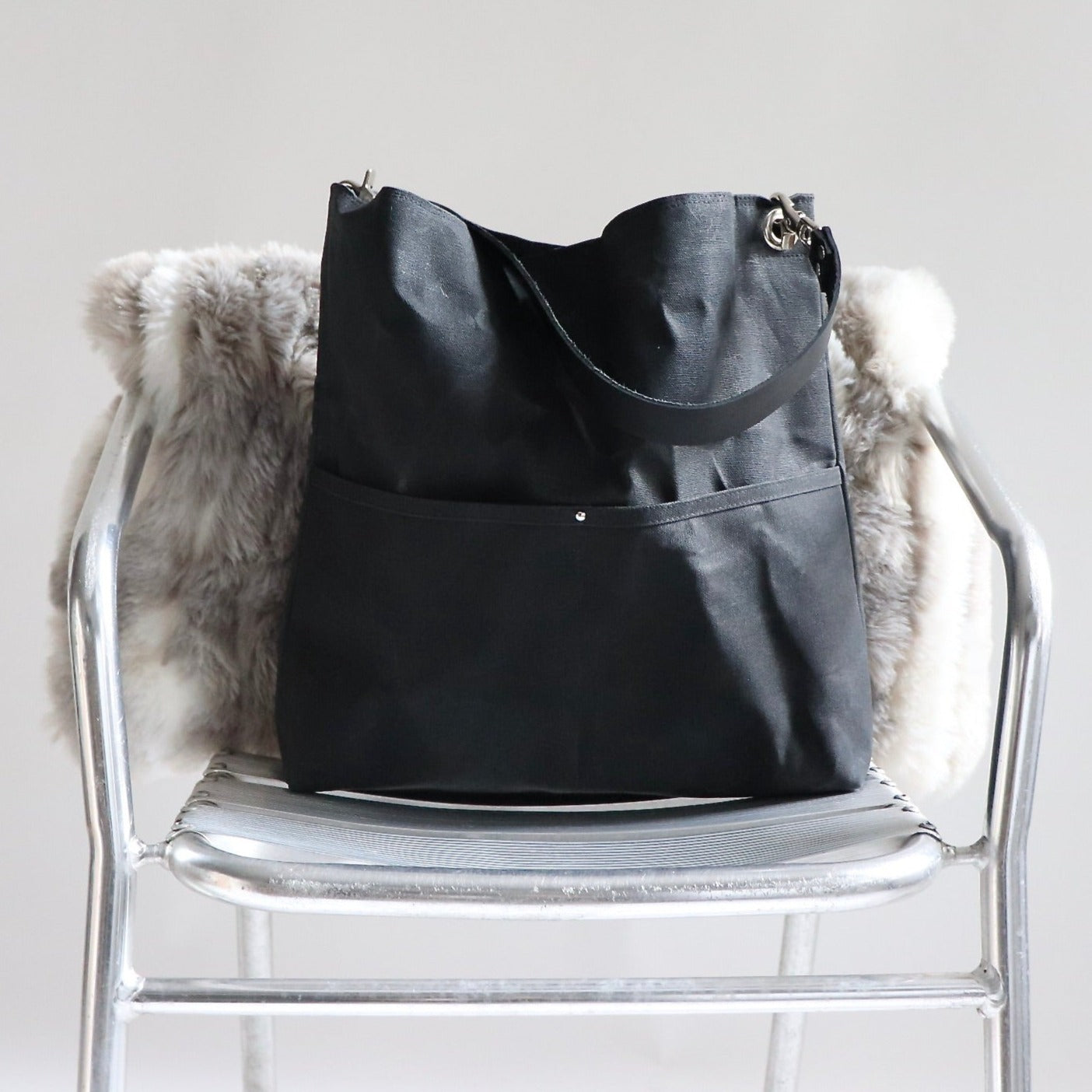 Black Waxed Canvas Shoulder Bag