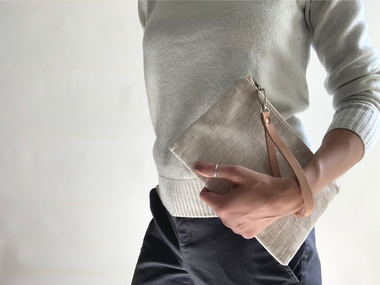 Simple Linen Wristlet, Clutch Bag